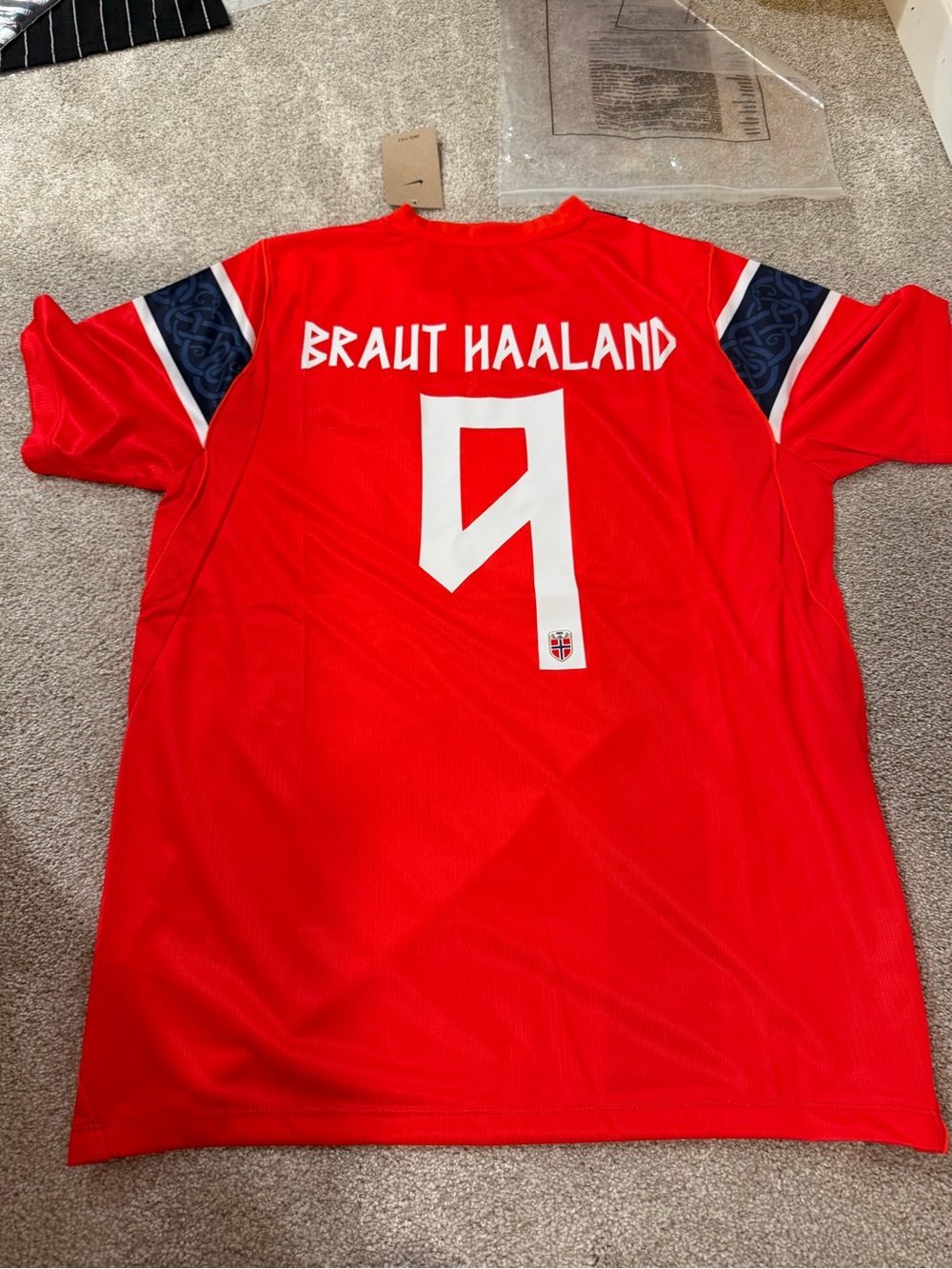 Nike Red Norway men’s Football Jersey with Navy Cross